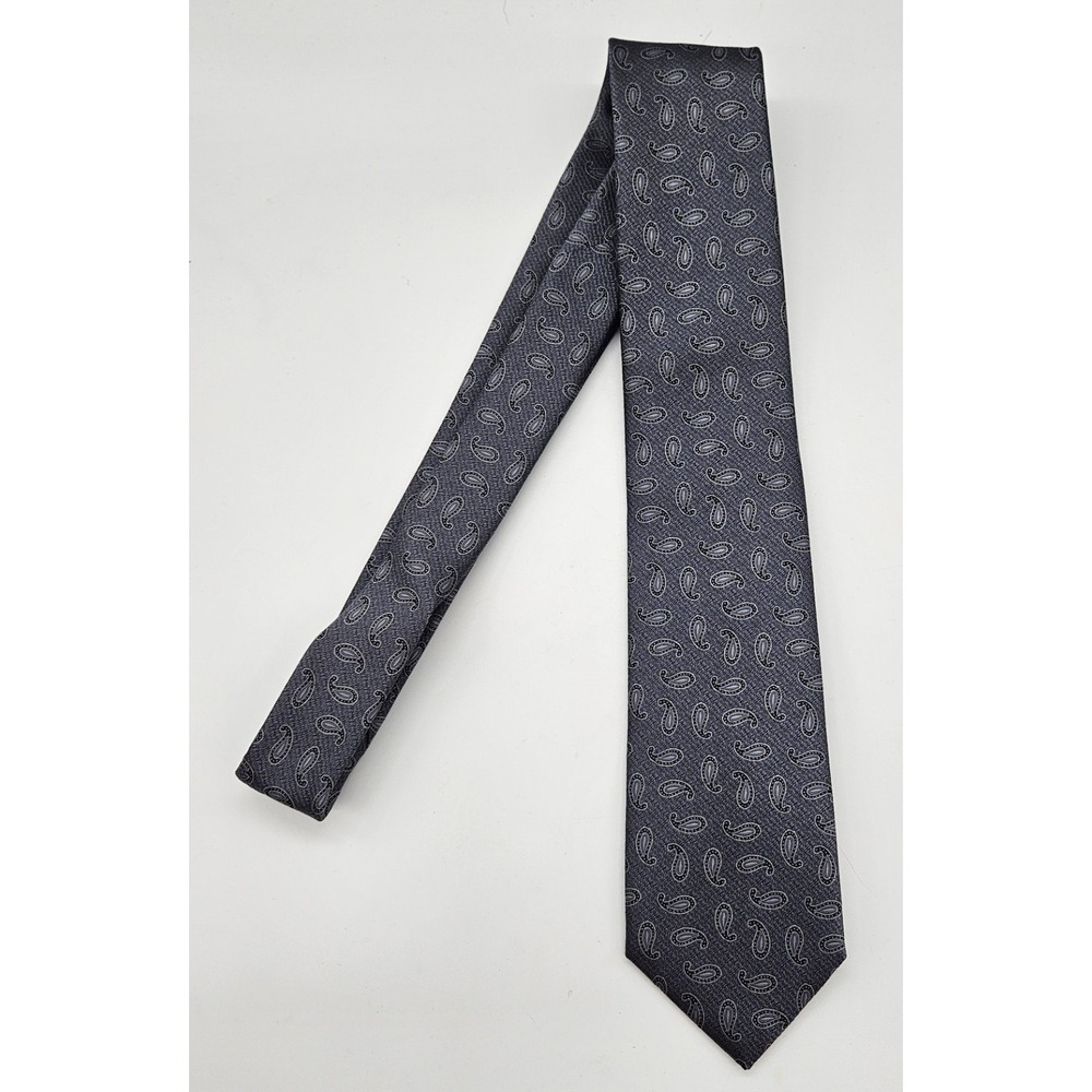 Geoffrey Beene Mens Paisley Necktie Grey Black Charcoal Woven Polyester Tie